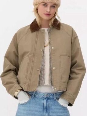 HUNTER Classic Beige Workwear Jacket with Corduroy Collar